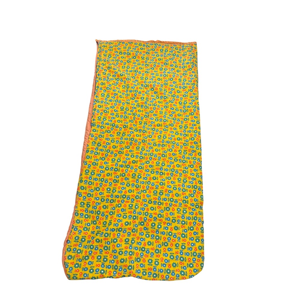 Vintage 70s Floral Sleeping Bag Yellow Blue Orange Flower Power Retro Hippie